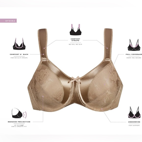 Bali Women's Satin Tracings Minimizer Bra Bustline Slimmer Underwire Bra 40DD - Picture 3 of 9